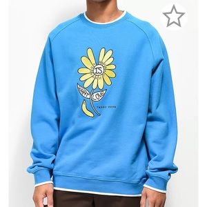 Teddy Fresh Love Flower Blue Raglan Crew Neck Sweatshirt Size M